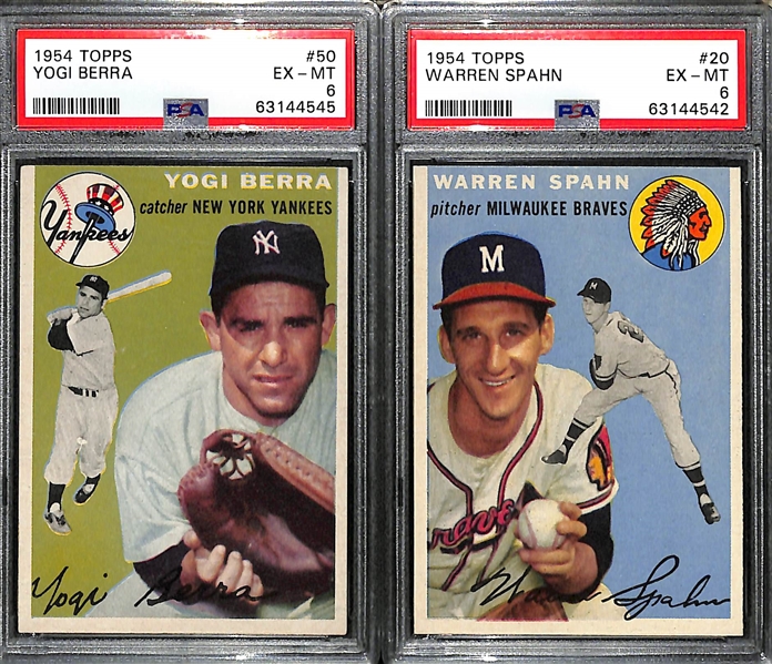 (2) 1954 Topps Graded Cards - Yogi Berra #50 PSA 6, Warren Spahn #20 PSA 6