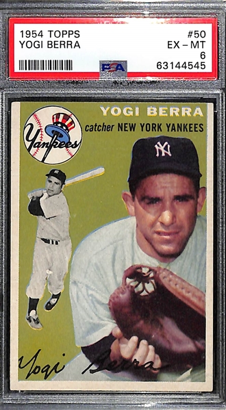 (2) 1954 Topps Graded Cards - Yogi Berra #50 PSA 6, Warren Spahn #20 PSA 6