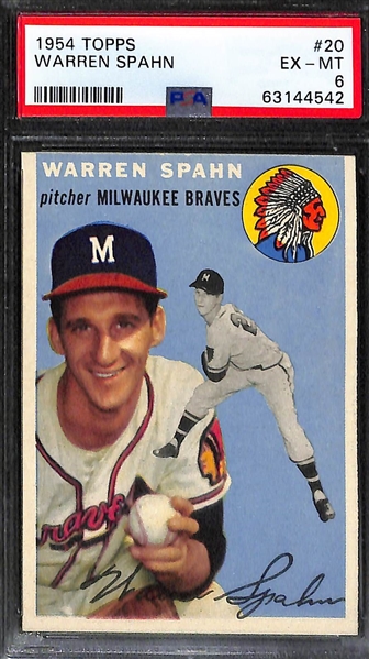 (2) 1954 Topps Graded Cards - Yogi Berra #50 PSA 6, Warren Spahn #20 PSA 6