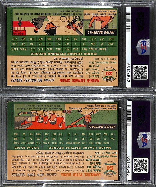 (2) 1954 Topps Graded Cards - Yogi Berra #50 PSA 6, Warren Spahn #20 PSA 6