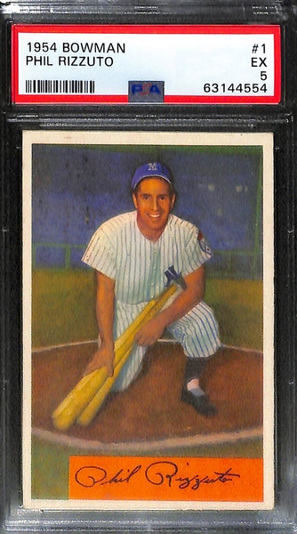 (3) 1954 Bowman Graded Cards - (2) Eddie Mathews #64 Cards - Both PSA 6.5, Phil Rizzuto PSA 5