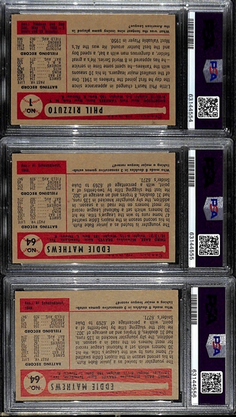 (3) 1954 Bowman Graded Cards - (2) Eddie Mathews #64 Cards - Both PSA 6.5, Phil Rizzuto PSA 5