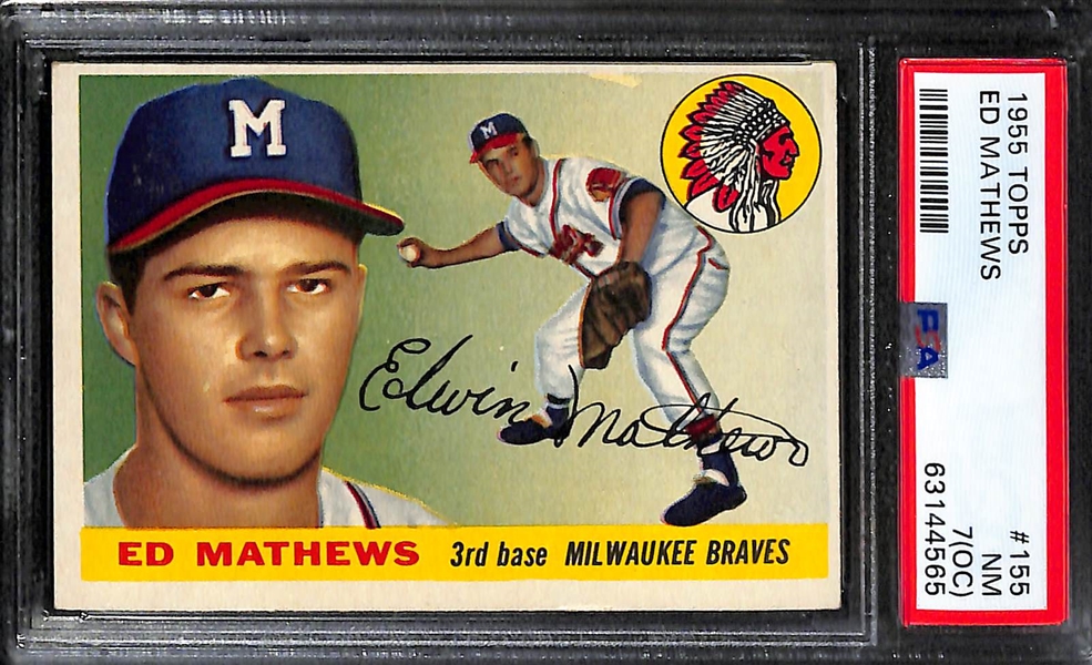 (3) 1955 Topps Graded Cards - Al Kaline #4 PSA 4, Eddie Mathews #155 PSA 7(OC), Warren Spahn #31 PSA 6