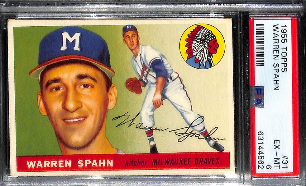 (3) 1955 Topps Graded Cards - Al Kaline #4 PSA 4, Eddie Mathews #155 PSA 7(OC), Warren Spahn #31 PSA 6