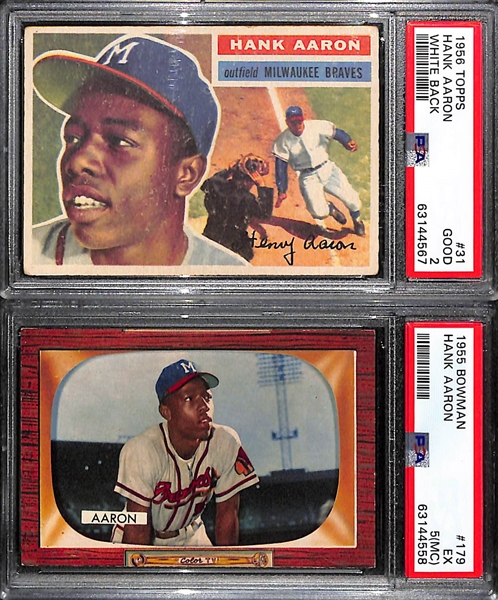 Hank Aaron Graded Lot - 1955 Bowman #179 PSA 5(MC) & 1956 Topps #31 PSA 2