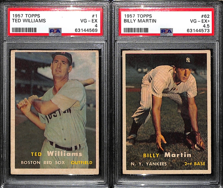 (2) 1957 Topps Graded Cards - Ted Williams #1 PSA 4,  Billy Martin #62 PSA 4.5