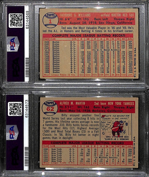 (2) 1957 Topps Graded Cards - Ted Williams #1 PSA 4,  Billy Martin #62 PSA 4.5