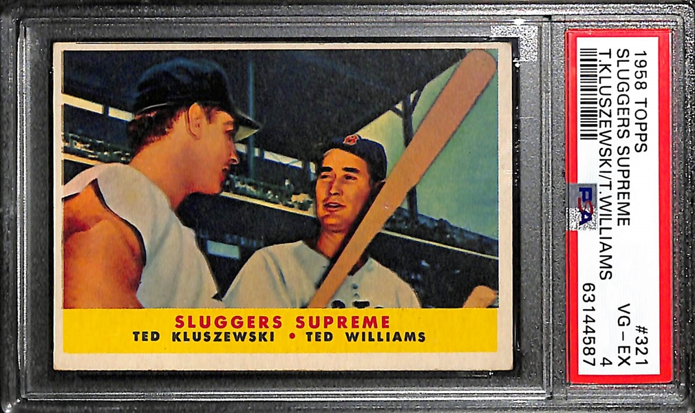 (3) 1958 Topps Graded Cards - Ted Williams Sluggers Supreme #321 PSA 4,  Brooks Robinson #307 PSA 6, Whitey Ford #320 PSA 6