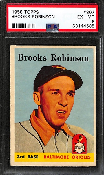 (3) 1958 Topps Graded Cards - Ted Williams Sluggers Supreme #321 PSA 4,  Brooks Robinson #307 PSA 6, Whitey Ford #320 PSA 6