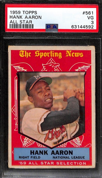 (2) 1958 Topps Graded Cards - Bob Clemente #478 PSA 4,  Hank Aaron All Star #561 PSA 3