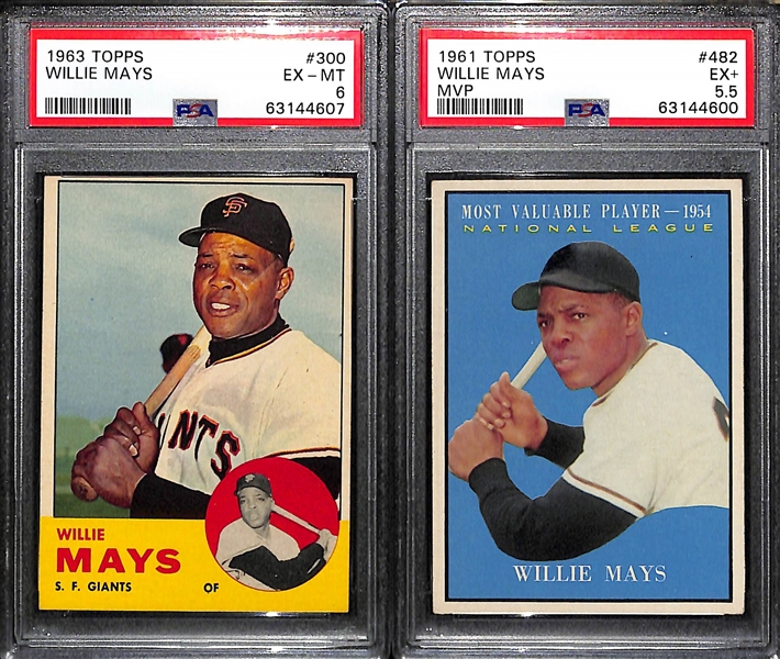 Willie Mays Graded Lot - 1963 Topps #300 PSA 6 & 1961 Topps MVP #482 PSA 5.5
