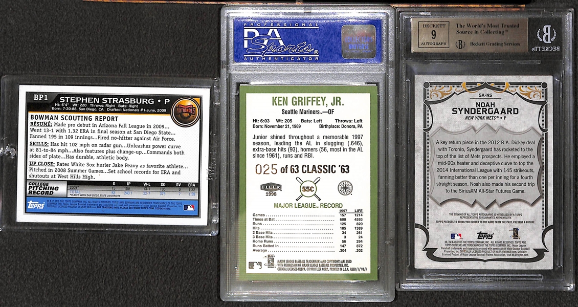 Lot of 16 Baseball Cards with 2010 Bowman Stephen Strasburg Autograph Rookie & (15) Graded Cards