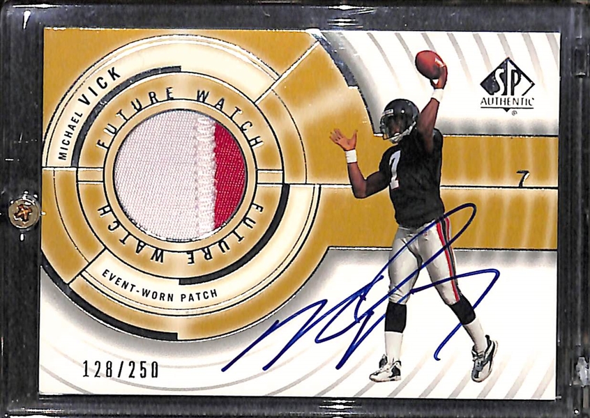 2001 SP Authentic Michael Vick Rookie Patch Autograph #ed 128/250 