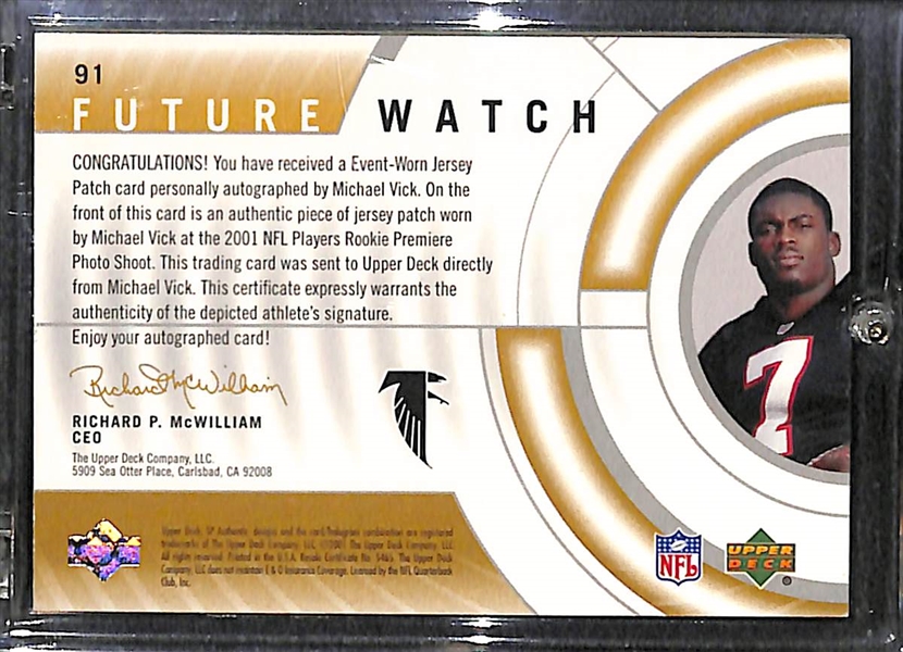 2001 SP Authentic Michael Vick Rookie Patch Autograph #ed 128/250 