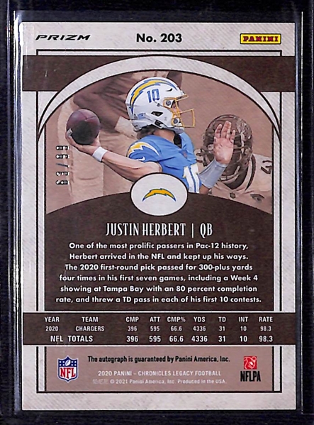 2020 Panini Legacy Justin Herbert Autographed Rookie Card #63/99