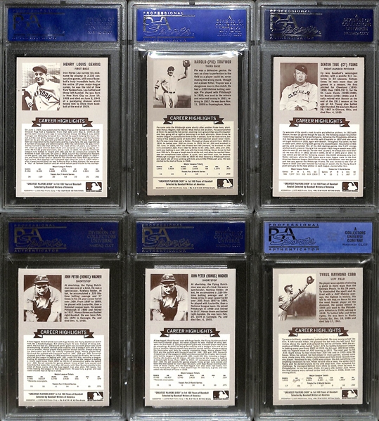 Lot of (6) Mostly PSA Graded 1970s Rold Gold Pretzels Baseball Greats w.  Wagner, Young, Traynor, Gehrig, and Cobb 
