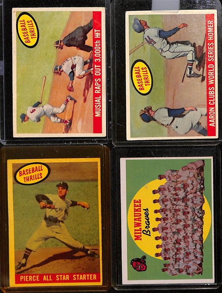 Lot of (21) 1959 and 1960 Topps Baseball w. Musial and Aaron Baseball Thrills