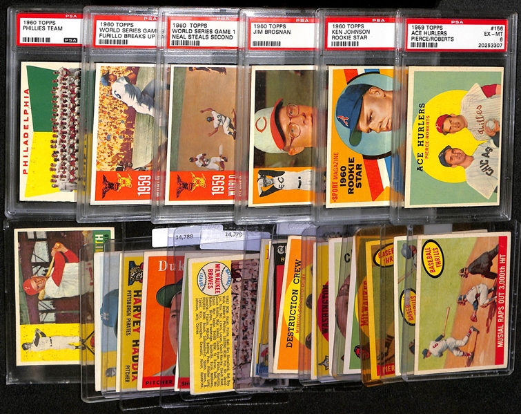 Lot of (21) 1959 and 1960 Topps Baseball w. Musial and Aaron Baseball Thrills