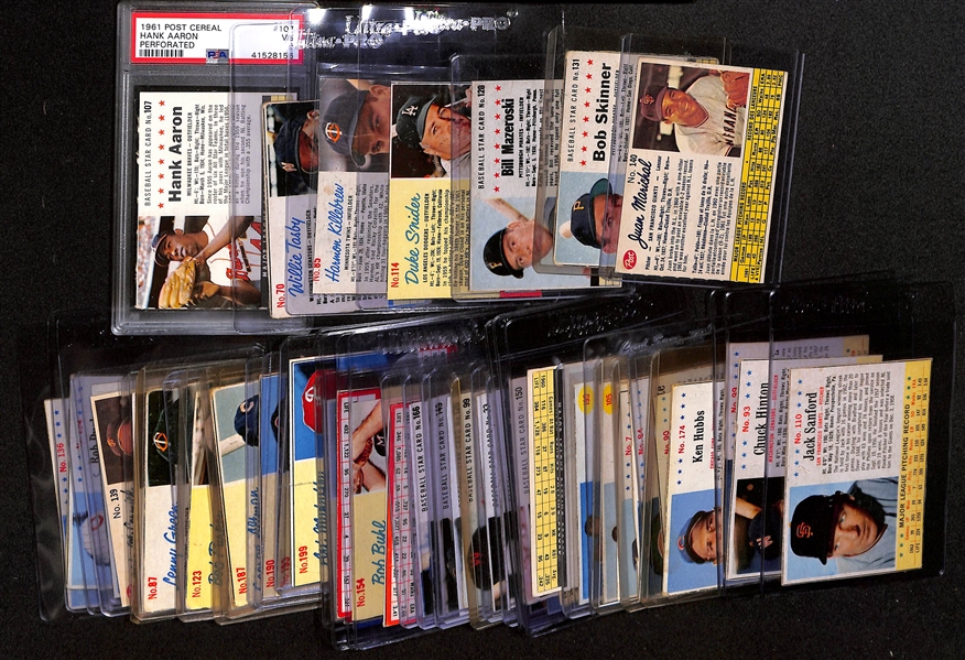 Lot of (40+) 1961-63 Post Cereal Baseball Cards Featuring 1961 Hank Aaron PSA 3