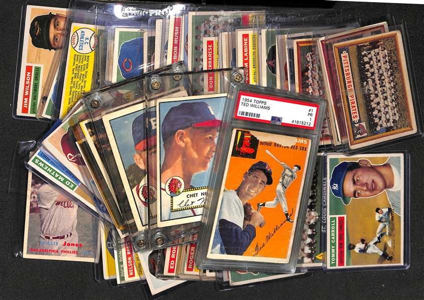 Lot of (60+) 1950s Baseball Cards w. 1954 Topps Ted Williams PSA 1