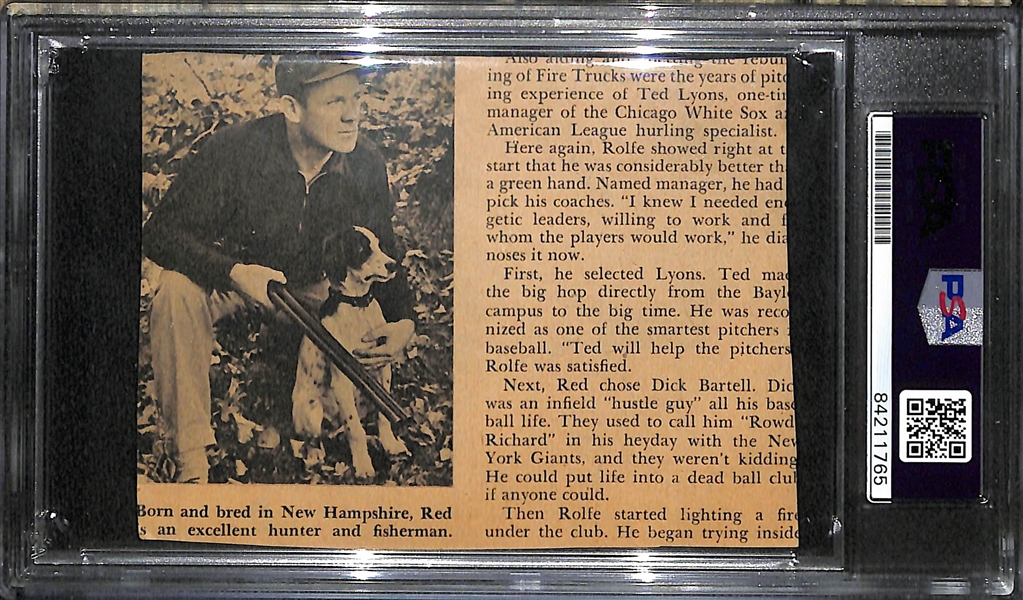 PSA Encapsulated Newspaper Photo w. Autographs From Former New York Yankees Coaches Frankie Crosetti and Bill Dickie  from the Uncle Jimmy Collection