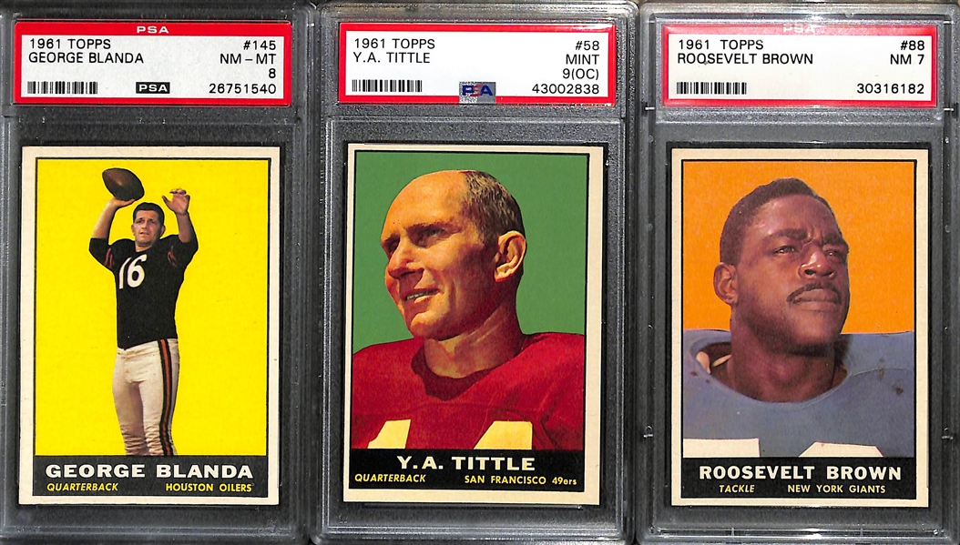 Lot of (60+) 1961 Topps Football w. (20+) PSA Graded Cards Feat. Unitas, Starr, Hornung, Tittle, Blanda and Others 
