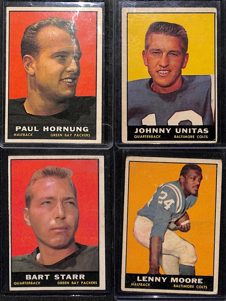 Lot of (60+) 1961 Topps Football w. (20+) PSA Graded Cards Feat. Unitas, Starr, Hornung, Tittle, Blanda and Others 