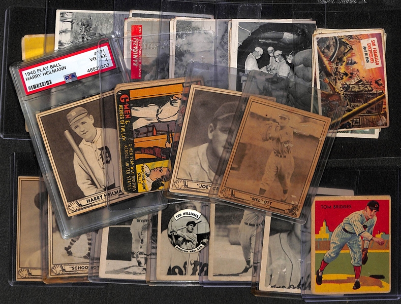 Lot of (25+) Vintage Sports and Non Sports w. 1940 Play Ball  Joe Cronin, War Bulletin, G-Men, Scoops Cards and More!