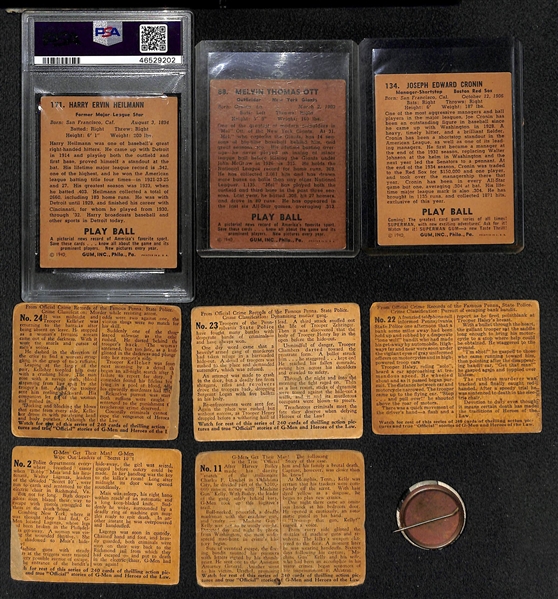 Lot of (25+) Vintage Sports and Non Sports w. 1940 Play Ball  Joe Cronin, War Bulletin, G-Men, Scoops Cards and More!