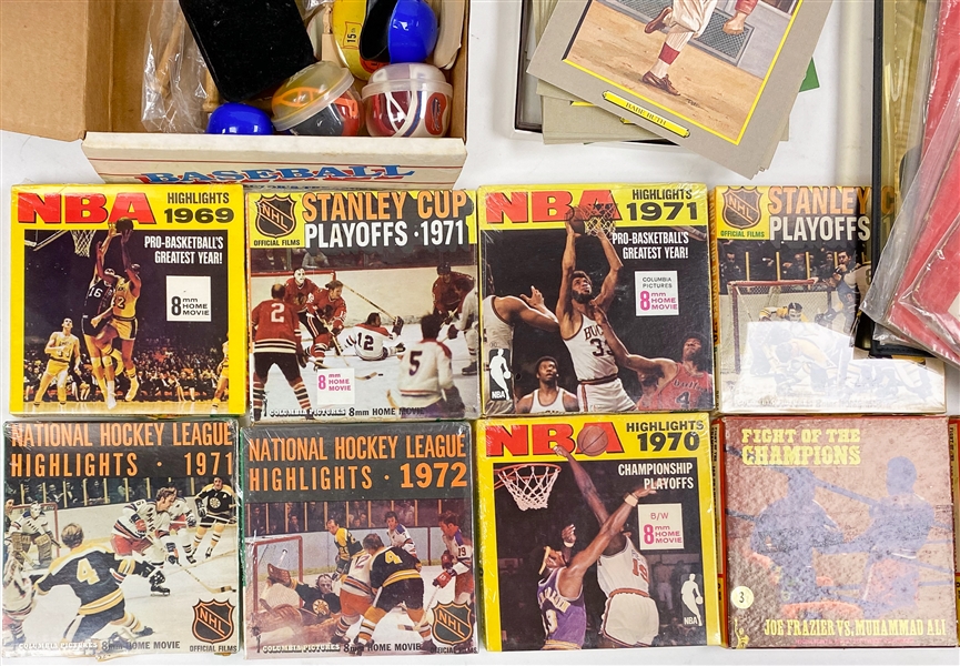 Huge Lot of Vintage Mixed Sports w. Pins, Magazines, Baseball Hall of Fame Greatest Moments, 8mm Movies w. Autographs (JSA Auction Letter)