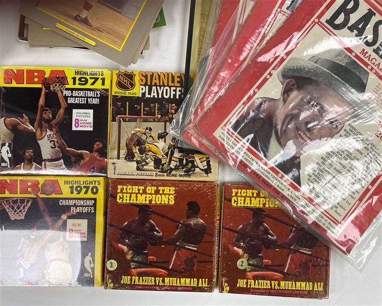 Huge Lot of Vintage Mixed Sports w. Pins, Magazines, Baseball Hall of Fame Greatest Moments, 8mm Movies w. Autographs (JSA Auction Letter)