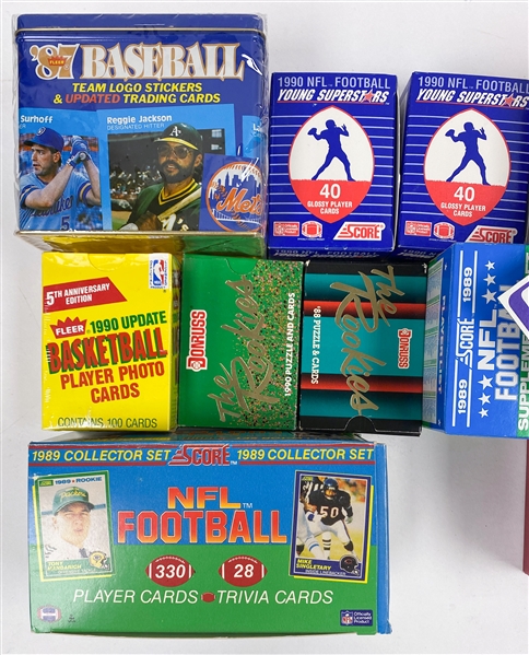 Lot of (9) Baseball, Football and Basketball Sets Featuring 1987 Topps and 1989 Score Sets Loaded w. Rookies B. Sanders, Aikman, D. Sanders