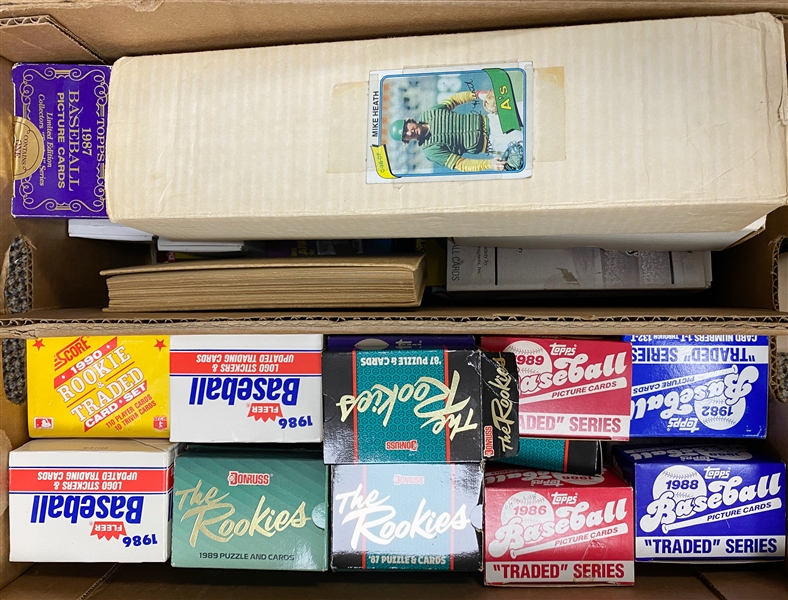Huge Lot of (40+) Mostly 1980s Baseball Sets and Unopened Wax Packs Feat. 1987 Topps Tiffany Traded Set and 1980 Topps Complete Set w. Rickey Henderson Rookie