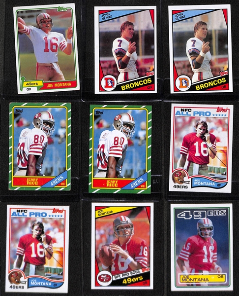 Lot of (9) 1980s Topps Football w. Montana, Elway, and Rice Rookies