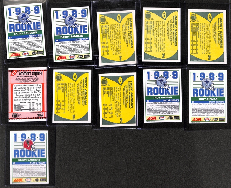 Lot of (19) 1980s Football Rookies w. (2) 1989 Score Barry Sanders, Emmitt Smith, Aikman and More.