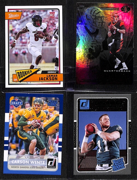 Lot of (12) Modern Football Quarterback Rookies w. Mahomes, Wilson, Jackson, Burrow, and Wentz