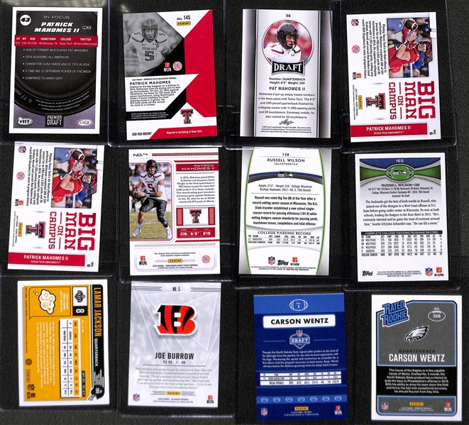 Lot of (12) Modern Football Quarterback Rookies w. Mahomes, Wilson, Jackson, Burrow, and Wentz