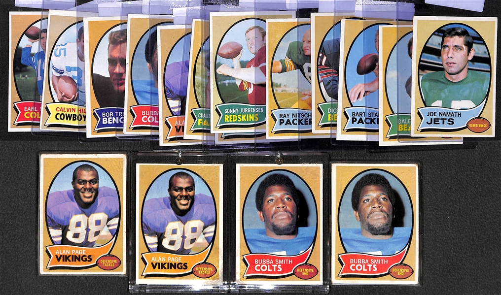 Lot of (18) 1970 Topps Football Feat. Namath, Sayers, Starr, Butkus and Others