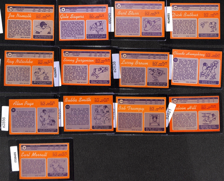 Lot of (18) 1970 Topps Football Feat. Namath, Sayers, Starr, Butkus and Others