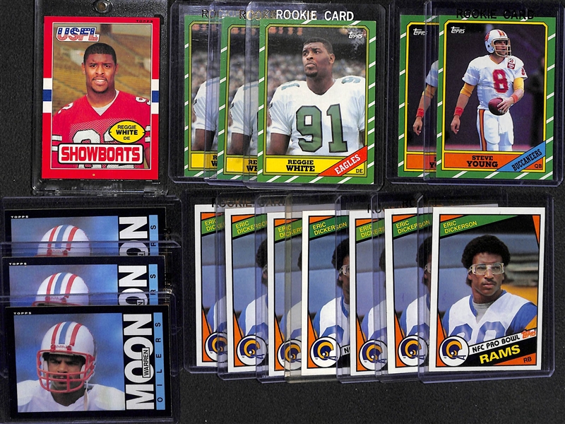 Lot of (30) 1980s Football Rookies w. Reggie White, Young, Moon, Dickerson and Others