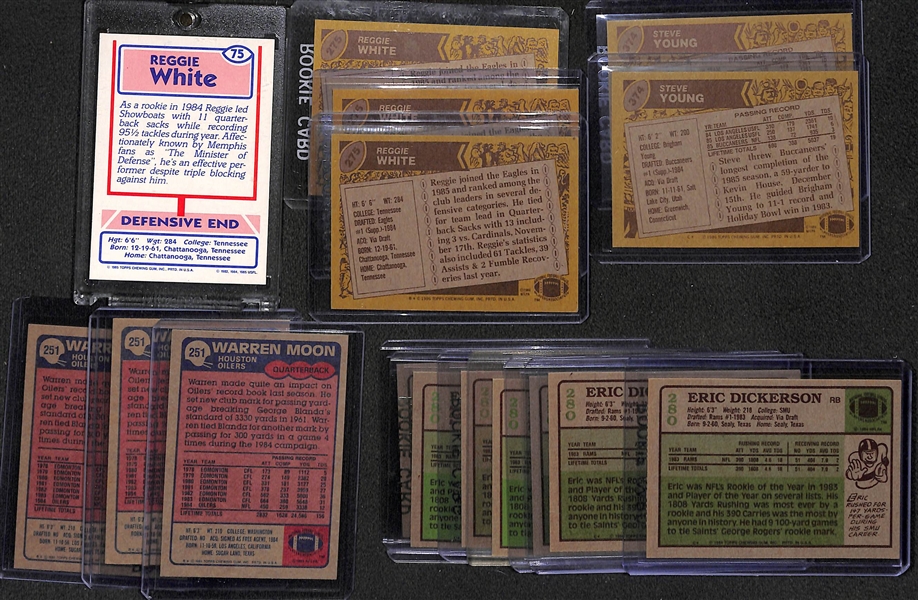 Lot of (30) 1980s Football Rookies w. Reggie White, Young, Moon, Dickerson and Others