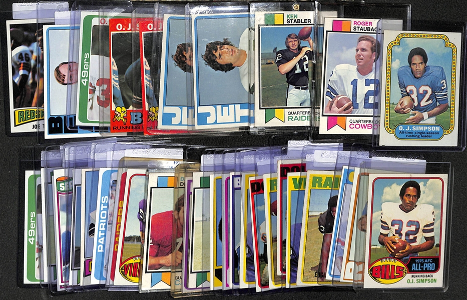Lot of (30+) 1970s Football w. OJ Simpson, Roger Staubach Rookie and Others