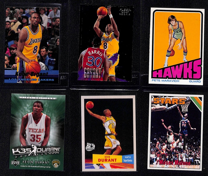 Lot of (6) Vintage and Modern Basketball Rookies and Stars w. Bryant, Maravich, Durant and Others