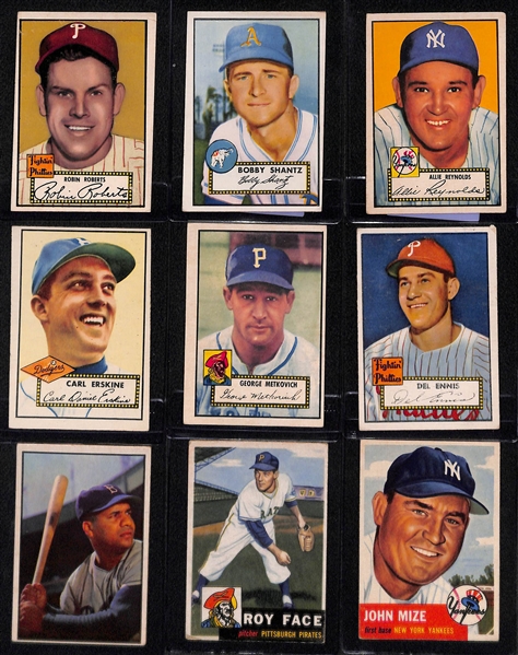 Lot of (9) 1952 & 1953 Mostly Topps Baseball w. Roberts, Mize, Campanella and Others