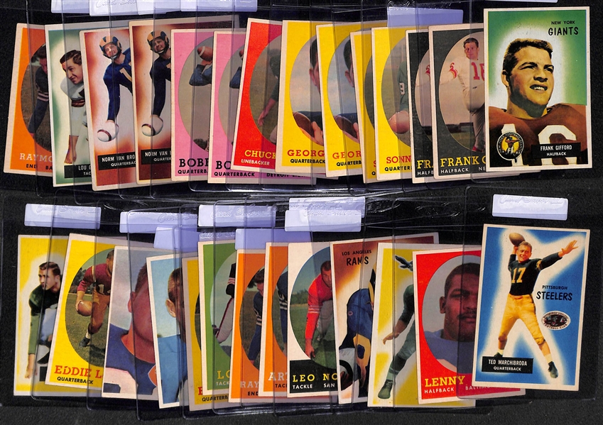 Lot of (25+) Mostly 1950s Football Cards w. Gifford, Jurgensen, Blanda, Bednarik, Layne, and Others