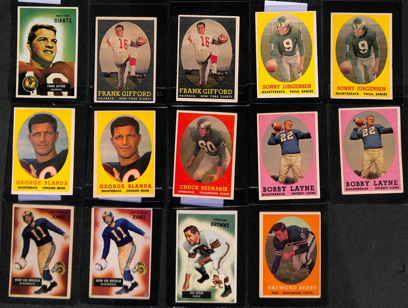 Lot of (25+) Mostly 1950s Football Cards w. Gifford, Jurgensen, Blanda, Bednarik, Layne, and Others