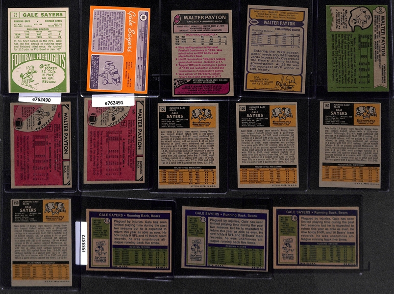 Lot of (20) 1960s-80s Walter Payton and Gale Sayers Chicago Bears Football Cards