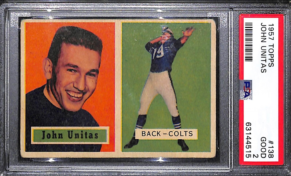 1957 Topps Johnny Unitas Rookie Card #138 Graded PSA 2 GD