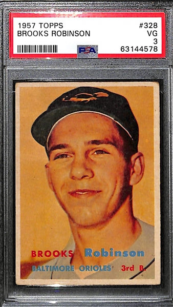 1957 Topps Brooks Robinson (HOF) #328 Rookie Card Graded PSA 3 VG