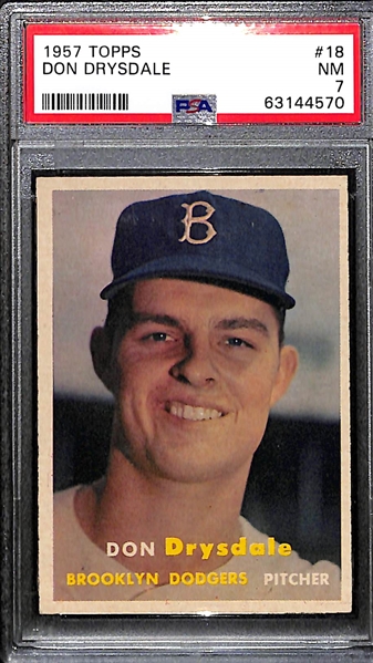 1957 Topps Don Drysdale (HOF) #18 Rookie Card Graded PSA 7 NM